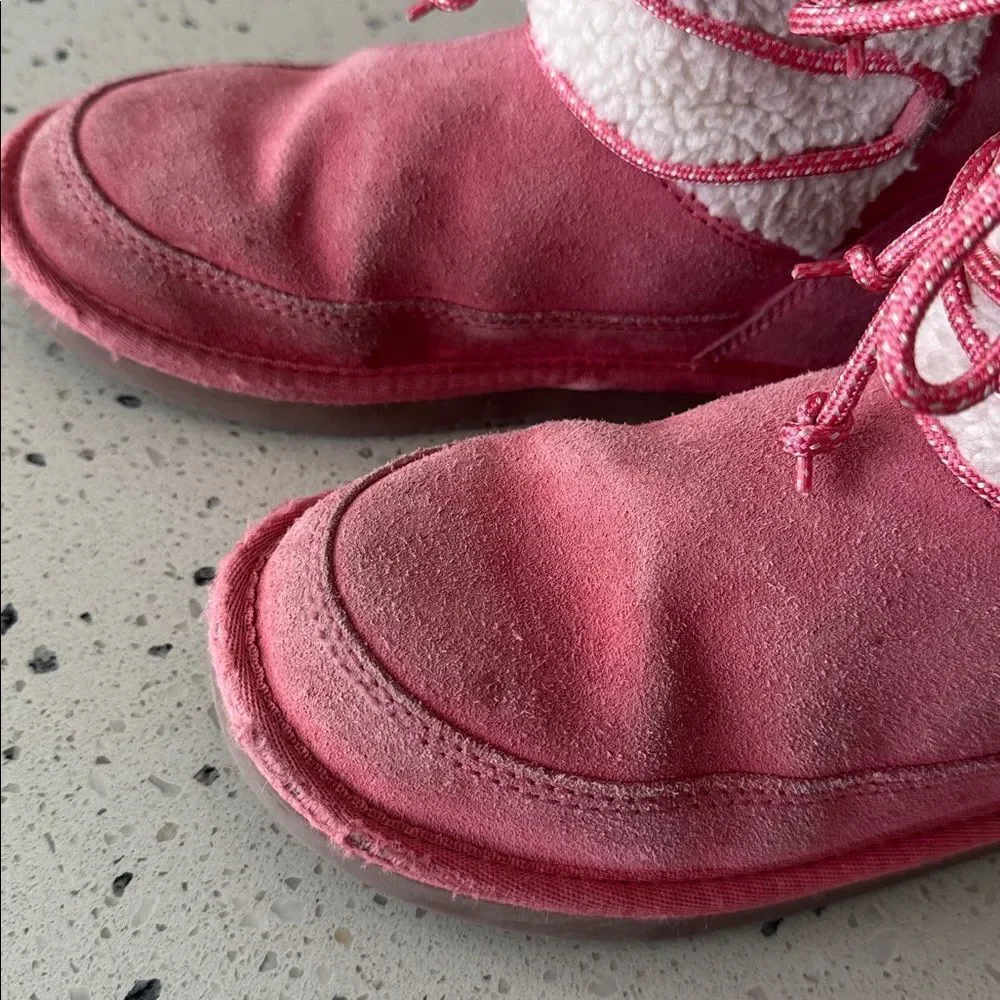 Koolaburra by UGG Suede Leather Pink Cream Warm Cozy Lined Girls Boots Size 2